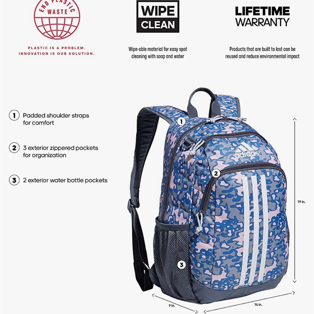 Adidas Blue, Pink and Gray Camo Backpack EUC NO CALL OUTS